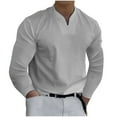 thumbnail image 1 of Dagegui Mens Basic Shirts Long Sleeve V Neck T-Shirts Solid Color Casual Loose Pullover Shirt Lightweight Breathable Fall Tops Men's Daily Tees Gray,S, 1 of 5