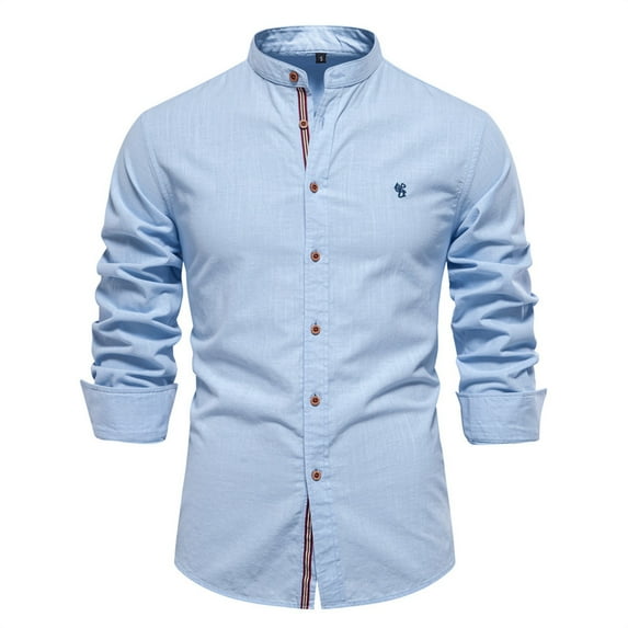 Dagegui Clearance Sale! Mens Dress Shirts Cotton Long Sleeve Collared Button Down Shirt Solid Color Casual Business Tops Fall Basic Work T-Shirts for Men Light Blue,XL