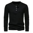 thumbnail image 1 of Dagegui Mens Long Sleeve T-Shirts Solid Color Crew Neck Buttons Shirt Cotton Henley Pullover Shirts Lightweight Soft Stretch Tees Fall Tops Black,M, 1 of 5