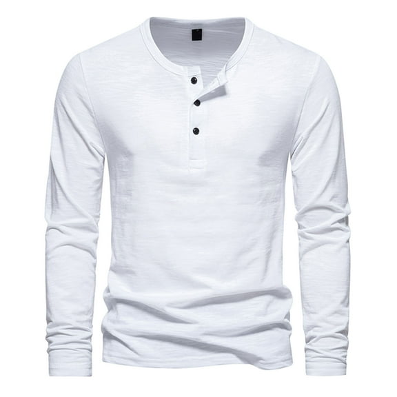 Dagegui Mens Long Sleeve T-Shirts Solid Color Crew Neck Buttons Shirt Cotton Henley Pullover Shirts Lightweight Soft Stretch Tees Fall Tops Wine,S