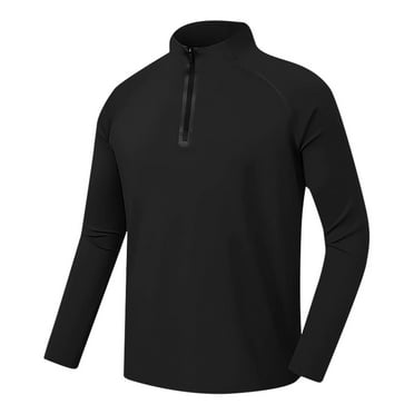 Dagegui Clearance Sale! Mens Solid Shirts 1/4 Zip Mock Neck Long Sleeve Shirt Lightweight Outdoor Athletic T-Shirts Big and Tall Sport Pullover Fall Tops Black,M