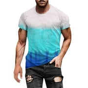 Dagegui Colorful Print Tshirts for Men Summer Crew Neck Short Sleeve Shirt Big and Tall Workout Bodybuiling Muscle Tops Fashion Hawaiian Vacation Travel Today Clearance
