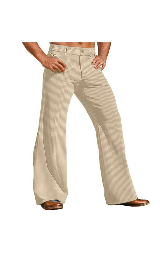 Corduroy Pants for Men Formal Wide Leg Trousers Lightweight Work Office Trouser with Pockets Khaki S