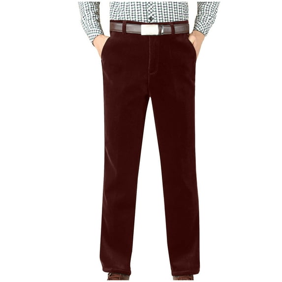 Dagegui Corduroy Pants for Men High Waist Straight Leg Work Trousers Business Work Office Pant with Pockets No Belt Wine S