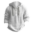thumbnail image 1 of Dagegui Cotton Linen Hoodie for Men Drawstring Buttons Hooded Sweatshirt Casual Lightweight Beach Travel Shirt Tops White M, 1 of 2