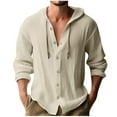 thumbnail image 1 of Dagegui Cotton Linen Hoodies for Men Casual Button Down Loose Fit Shirts Lightweight Breathable Beach Vacation Tshirt Beige L, 1 of 6