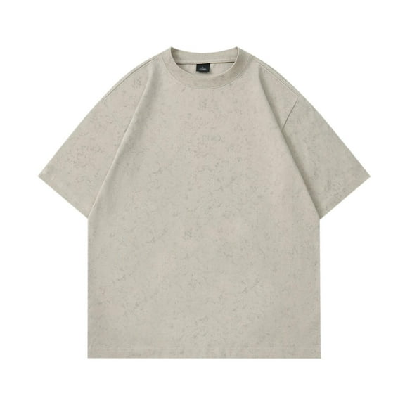 Dagegui Cotton Short Sleeve T Shirt for Men Summer Khaki Casual Loose Fit Shirts Solid Crewneck Pullover Basic Tops 2X