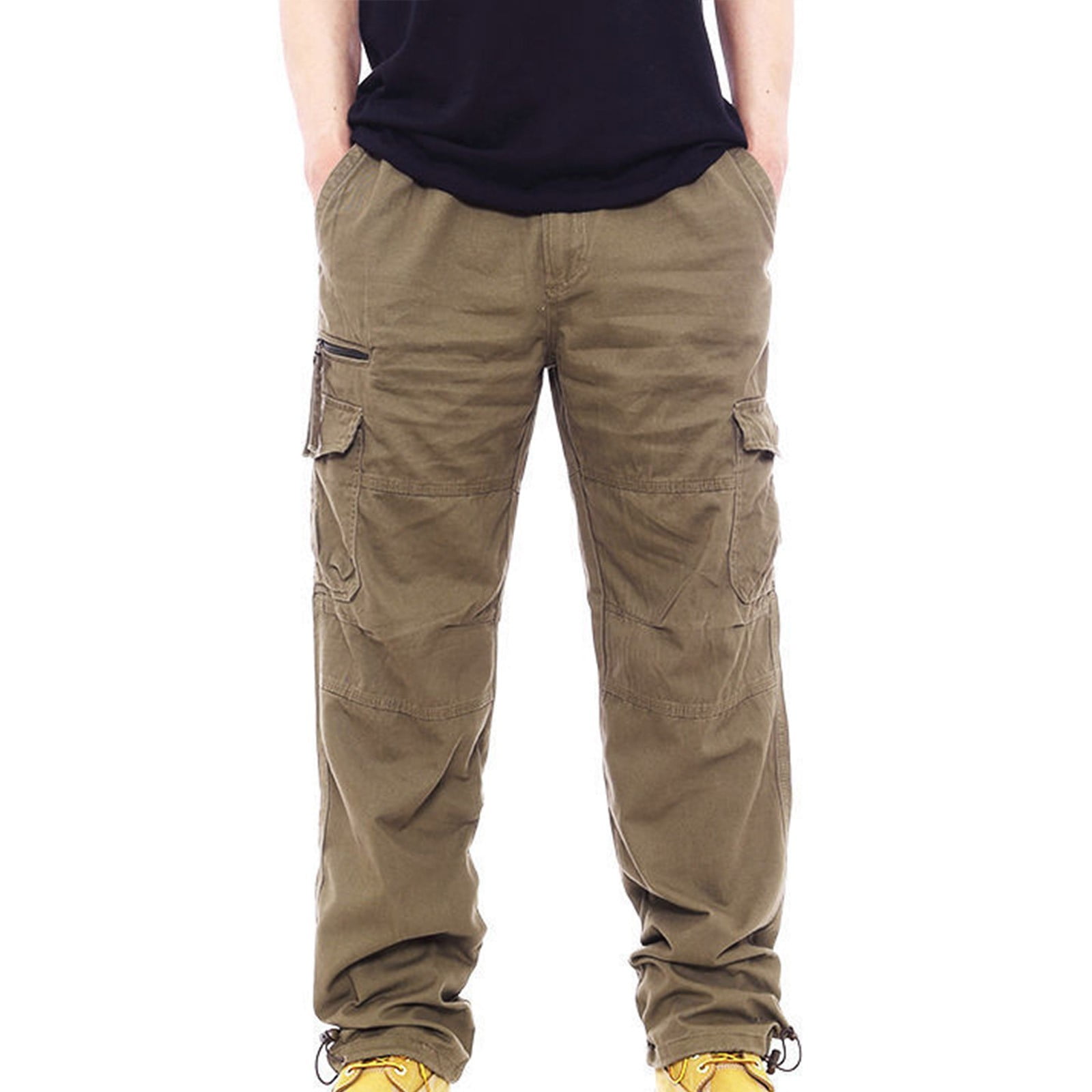 Dagegui Cotton Straight Fit Cargo Pants for Men Casual Elastic Waist ...