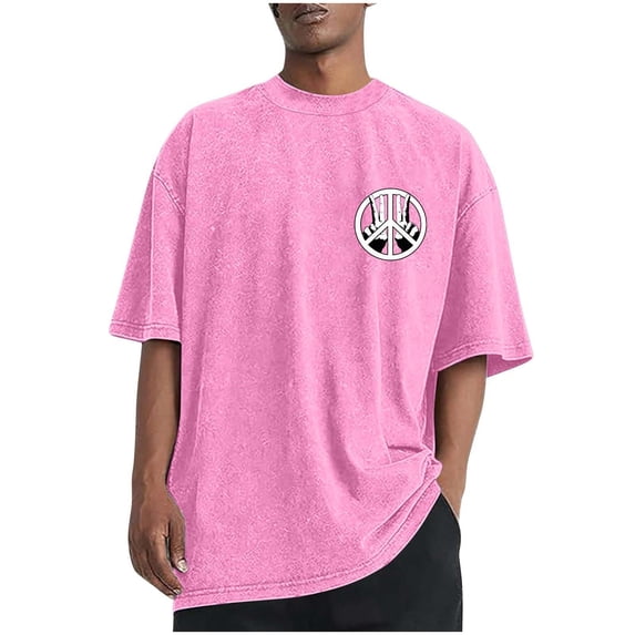 Dagegui Cotton T-Shirt for Men Vintage Graphic Short Sleeve Big & Tall Crewneck T Shirts Casual Loose Fit Everyday Tee Tops Pink M