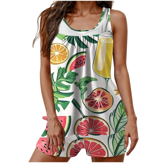 Dagegui Cute Printed Swimsuits for Women Tankini Loose Fit Swim Top with Boy Shorts Modest Swimwear 2 Piece Tummy Control Bathing Suits Beachwear 001 Multicolor XL