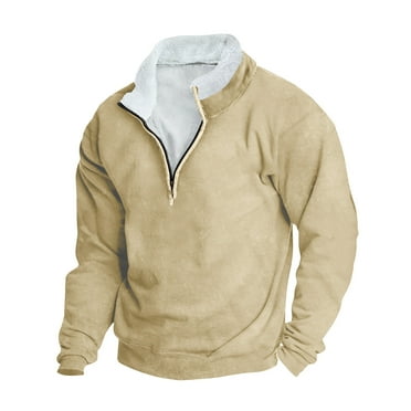 Dagegui Today Sales! Mens Quarter Zip Pullover Winter Stand Neck Long Sleeve Sweatshirts Big and Tall Thin Fleece Tops Casual Loose Fit Sweatshirt Khaki,XXXXXL