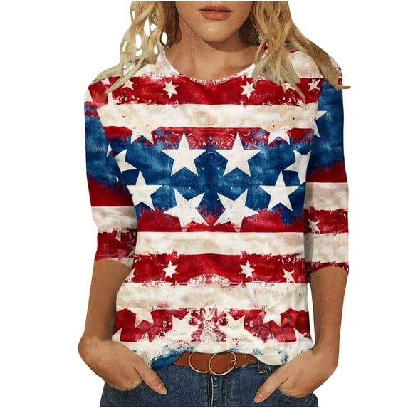 Dagegui 4th of July Patriotic Shirts for Women American Flag Stars Stripes T-Shirts Glitter Firework Graphic Tees Memorial Day Parade Summer Tops
