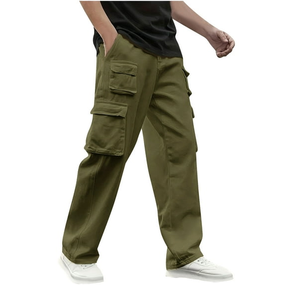 Dagegui Drawstring Elastic Waist Cargo Pants for Men Lightweight Straight Leg Athletic Pant Outdoor Running Hiking Jogging Trouser with Pockets Army Green M