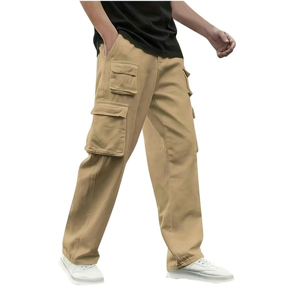 Dagegui Drawstring Elastic Waist Cargo Pants for Men Lightweight Straight Leg Athletic Pant Outdoor Running Hiking Jogging Trouser with Pockets Khaki 2XL