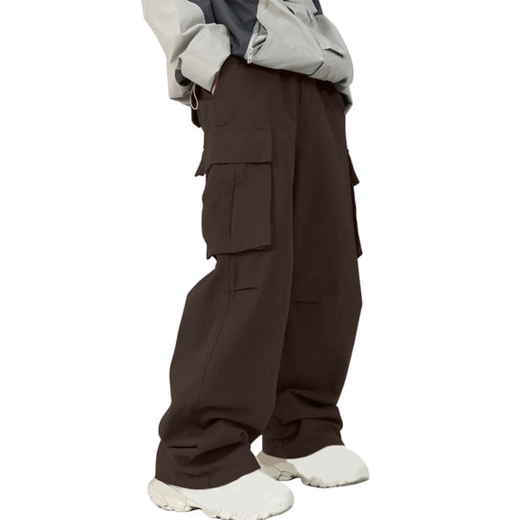 Dagegui Drawstring Elastic Waist Hiking Pants Mens Cargo Pant Casual Loose Straight Leg Athletic Pant with Pockets Brown L