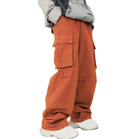 Dagegui Drawstring Elastic Waist Hiking Pants Mens Cargo Pant Casual Loose Straight Leg Athletic Pant with Pockets Orange M