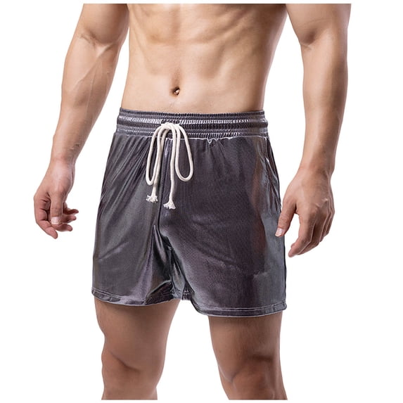 Dagegui Drawstring Elastic Waist Shorts for Men Casual Trendy Holiday Party Short Pants Summer Short Pants with Pockets Silver L