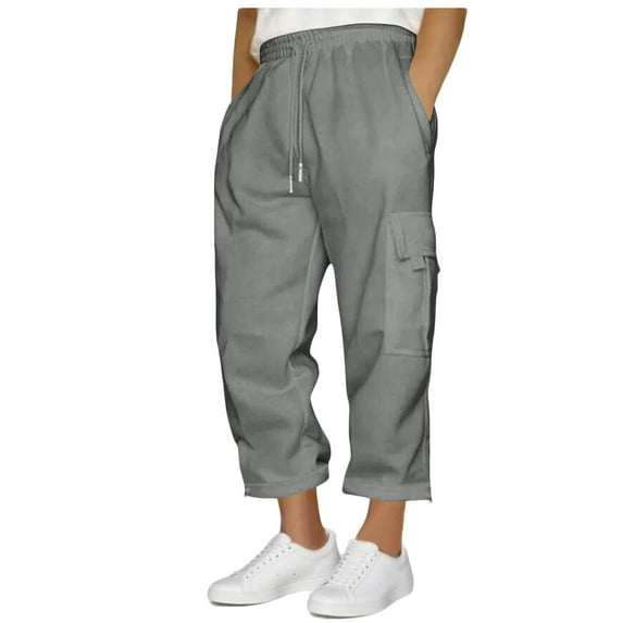 Dagegui Drawstring Elastic Waist Sweatpants for Men Multi Pockets Cargo Pants Casual Loose Straight Leg Seven Point Sweatpant Today Deals of the Day Dark Gray S