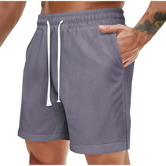 Dagegui Drawstring Linen Shorts for Men Elastic Waist Bermuda Shorts Summer Casual Comfy Daily Short Pants with Pockets Gray L