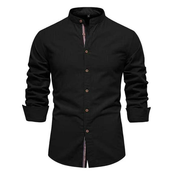 Dagegui Dressy Shirts for Men Mock Neck Button Down T-Shirt Business Long Sleeve Tops Slim Fit Everyday Shirt Tees Today Deals Black,XS