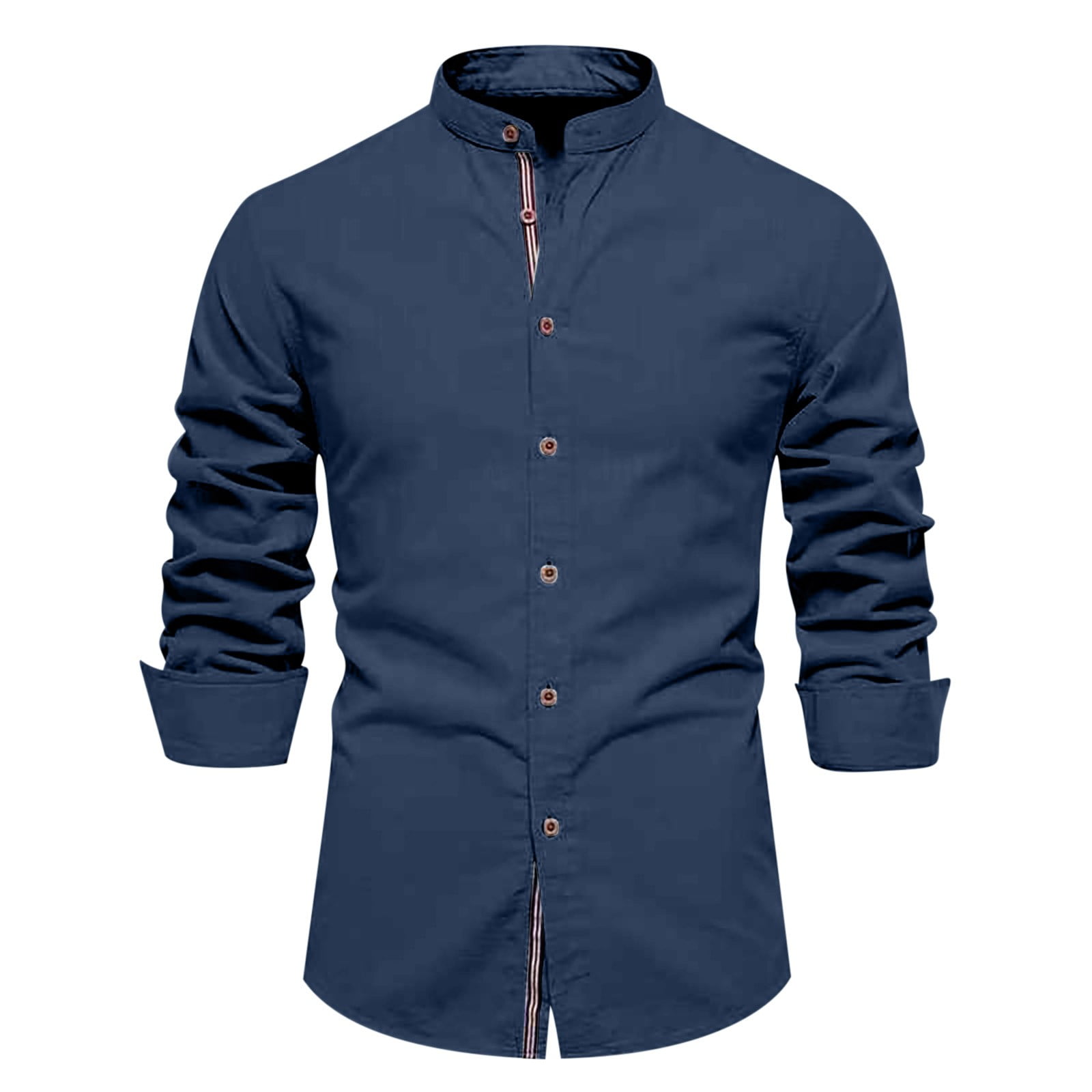 mock dress shirt Dagegui Dressy Shirts for Men Mock Neck Button Down T-Shirt Business Long Sleeve Tops Slim Fit Everyday Shirt Tees Today Deals Dark Blue,XS