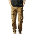 thumbnail image 1 of Dagegui Elastic Waist Cargo Pants for Men Solid Color Multi Pockets Running Hiking Joggers Pants Beige XL, 1 of 4