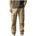 thumbnail image 1 of Dagegui Elastic Waist Cargo Pants for Men Solid Color Multi Pockets Running Hiking Joggers Pants Khaki 2XL, 1 of 4