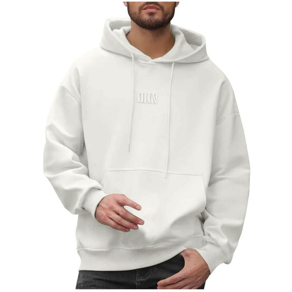 Dagegui Everyday Hoodies for Men Casual Pullover Tops Solid Long Sleeve Hooded Sweatshirts with Pocket White XL