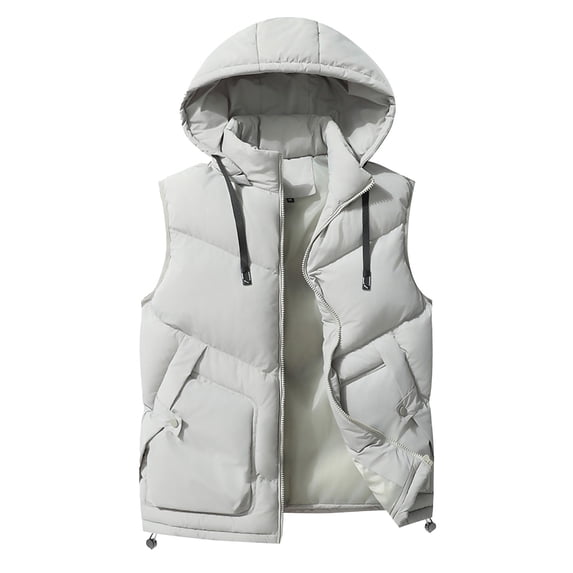 Dagegui Fall Vest for Men Lightweight Puffer Sleeveless Jackets Solid Hooded Stand Collar Coats for Hiking Travel Gray M