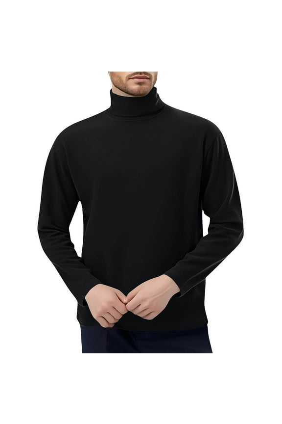 Fall Winter Tops Men's Turtleneck Long Sleeve Tshirts Solid Color Base Layer Shirts Slim Fit Pullover Tee Black M