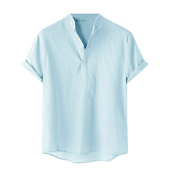 Dagegui Fashion Soild Color T Shirt for Men Summer Crew Neck Short Sleeve Shirt with Button Down Big and Tall Loose Fit Breathable Tshirts Comfortable Cotton and Linen Outdoor Tees
