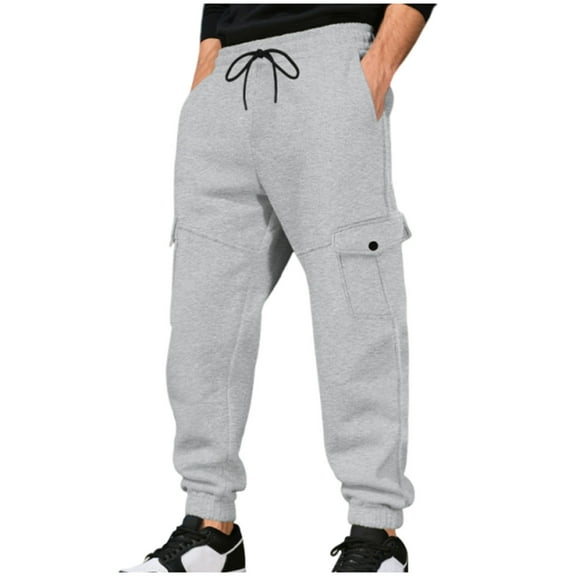 Dagegui Fleece Lined Sweatpants for Men Drawstring Elastic Waist Cargo Sweatpant Winter Running Athletic Jogger Pants with Pockets Gray XXXL