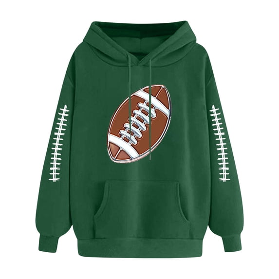 Dagegui Football Sweatshirts for Women Funny Graphic Print Hoodies with Pocket Casual Long Sleeve Pullover Tops Fall Winter Trendy Clothes Army Green XL