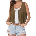 thumbnail image 1 of Dagegui Fringe Sleeveless Vest for Women Fall Fashion Cowgirl Short Jacket Western Vintage Tassel Jackets Casual Cropped Coats Outerwear Green 2XL, 1 of 7