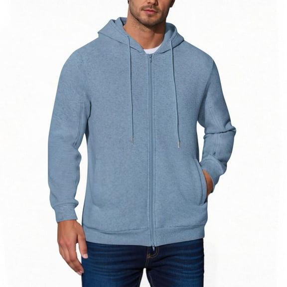 Dagegui Full Zip Hoodies for Men Drawstring Hooded Coat Sweatshirts Solid Long Sleeve Fleece Jackets with Pockets Sky Blue XL