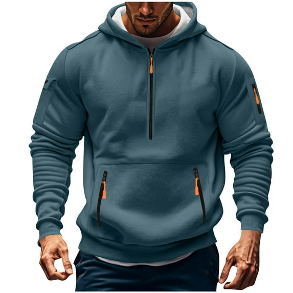 Dagegui Half Zip Sweatshirt for Men Big and Tall Long Sleeve Hoodies Solid Color Hooded Pullover Sweatshirts with Pocket Navy XXXL