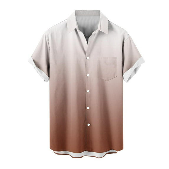 Dagegui Hawaiian Short Sleeve Shirts for Men Big and Tall Summer Tees Casual Button Down Shirts with Pocket Gradient Color Vacation Travel T-Shirt Tops on Sale Brown,5XL