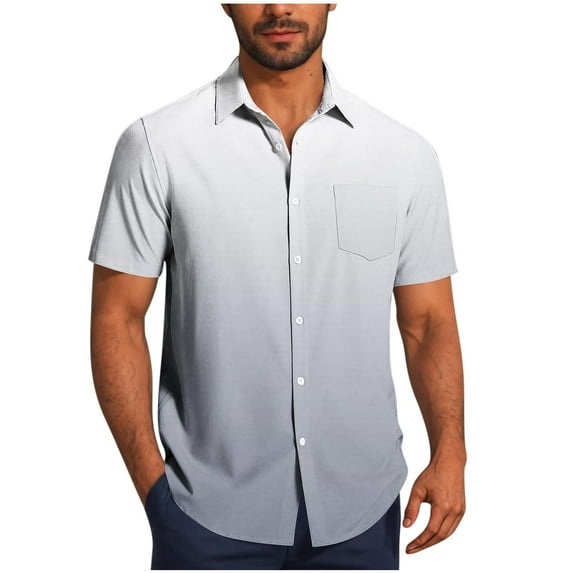 Dagegui Hawaiian Short Sleeve Shirts for Men Big and Tall Summer Tees Casual Button Down Shirts with Pocket Gradient Color Vacation Travel T-Shirt Tops on Sale Gray,2XL