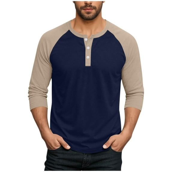 Dagegui Henley Shirts for Men Big and Tall Long Sleeve Tops Trendy Color Block Crewneck Pullover Baseball Tops Yellow XL