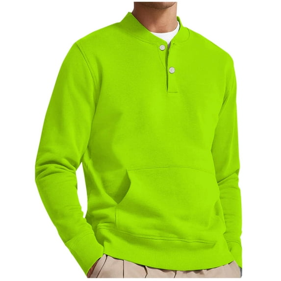 Dagegui Henley Sweatshirts for Men Casual Crewneck Long Sleeve Tops Big and Tall Thin Fleece Pullover Shirt with Pocket Green S