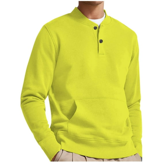 Dagegui Henley Sweatshirts for Men Casual Crewneck Long Sleeve Tops Big and Tall Thin Fleece Pullover Shirt with Pocket Yellow XXXXXL
