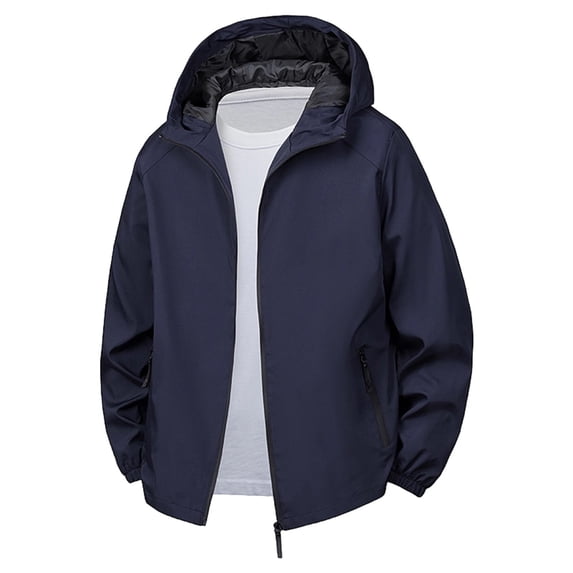 Dagegui Hooded Jackets for Men Windproof Outdoor Hiking Workout Coats Lightweight Zip Up Outerwear with Pockets Blue XXL