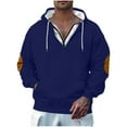 thumbnail image 1 of Dagegui Hooded Sweatshirt for Men 1/4 Zip Up V-Neck Hoodie Stylish Elbow Patch Pullover Fleece Long Sleeve Tops with Pocket Blue S, 1 of 7
