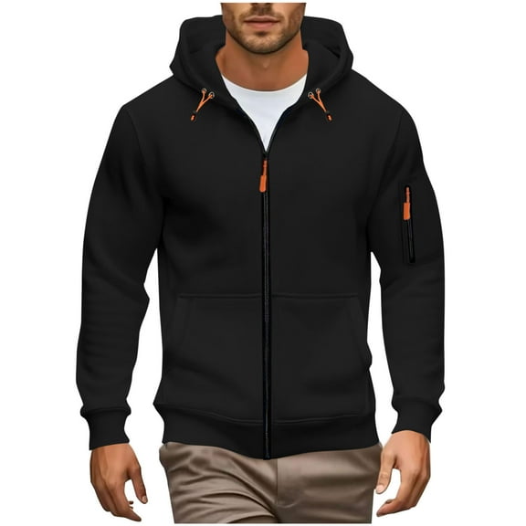 Dagegui Hoodie for Men Solid Color Zip Up Hooded Sweatshirt Outerwear Thin Fleece Long Sleeve Tops Casual Workout Athletic Coats with Pockets Black S