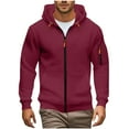thumbnail image 1 of Dagegui Hoodie for Men Solid Color Zip Up Hooded Sweatshirt Outerwear Thin Fleece Long Sleeve Tops Casual Workout Athletic Coats with Pockets Red XL, 1 of 5