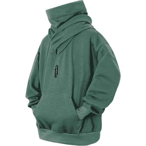 Dagegui Hoodies for Men High Neck Hooded Sweatshirts Casual Loose Fit Tops with Pocket Fall Winter Everyday Sweatshirt Green L