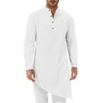 thumbnail image 1 of Dagegui Kaftan Thobe Robe for Men Cotton Linen Long Sleeve Shirts Casual Muslim Gown Mock Neck Buttons Tops White L, 1 of 7