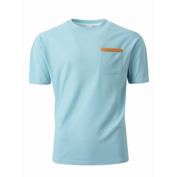 Dagegui Light Blue T-Shirt for Men Solid Color Short Sleeve Crewneck Pullover Summer Versatile Tee Waffle Shirts for Casual Everyday Work M