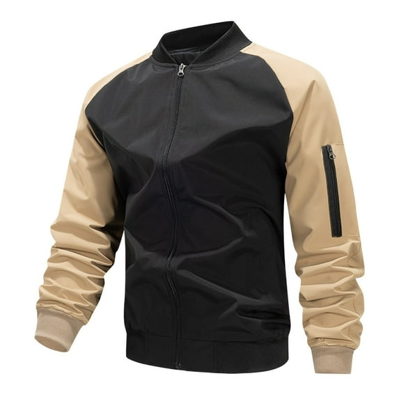 Dagegui Lightweight Bomber Jackets for Men Trendy Patchwork Zip Up Coats Spring Fall Outdoor Active Jacket with Pockets Black L