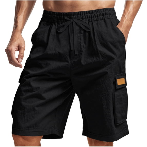 Dagegui Lightweight Summer Shorts for Men Drawstring Elastic Waist Knee Length Shorts Lightweight Quick Dry Hiking Athletic Shorts with Pocket Black S